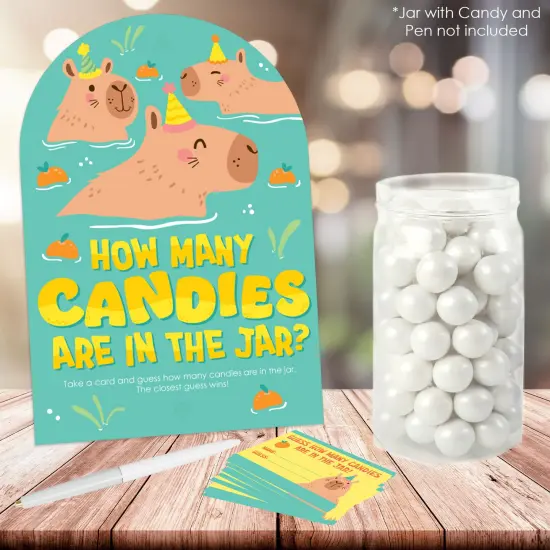 Big Dot of Happiness Capy Birthday - How Many Candies Capybara Party Game - 1 Stand and 40 Cards - Candy Guessing Game {3}