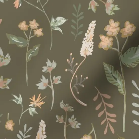 Various Fabrics by the Yard or Fat Quarter Floral Brown Green Coral Spring Wildflowers Botanical Custom Printed Fabric by Spoonflower {7}