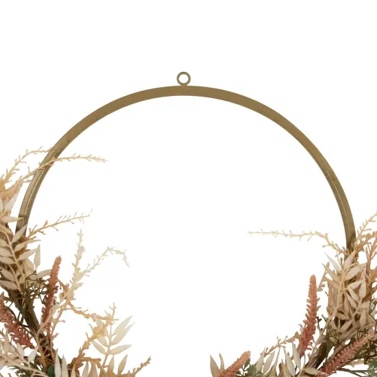 Northlight Fall Harvest Pale Roses with Foliage Artificial Wreath, 24-Inch, Unlit Beige {7}