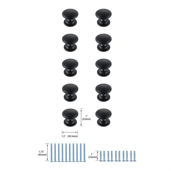 Kaid 1.2" Diameter Matte Black Mushroom Knob Multipack (Set of 10) {6}