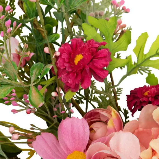 Northlight Bunny and Peony Mixed Floral Wall Hanging Easter Decoration - 16"- Pink {5}