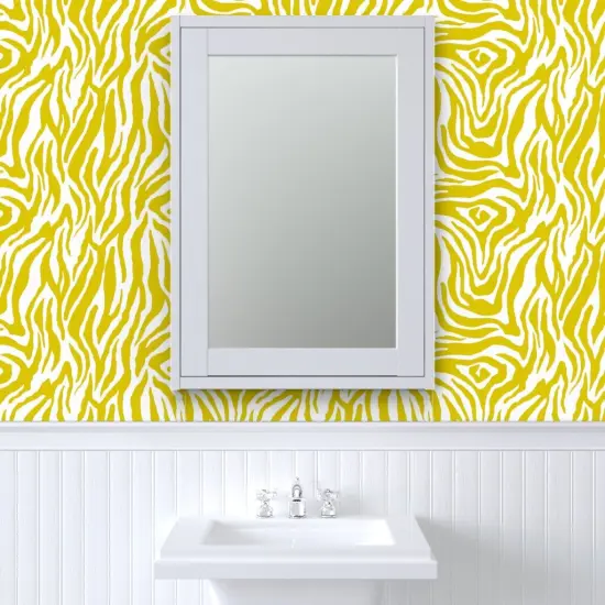 Peel & Stick Wallpaper 2FT Wide Chartreuse Stripe Bright Animal Print Yellow And White African Safari Tropical Jungle Custom Removable Wallpaper by Spoonflower {6}