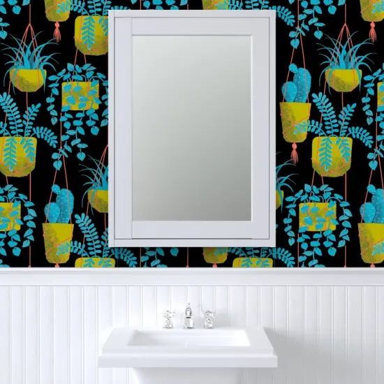 Peel & Stick Wallpaper 2FT Wide Botanical Modern Blue Large Scale Custom Removable Wallpaper by Spoonflower {6}