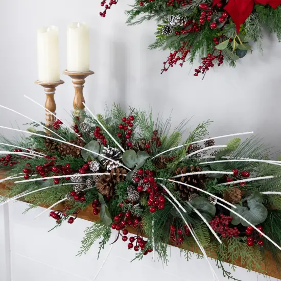 Northlight Real Touch&trade; Berries and Birch Twigs Artificial Pine Christmas Swag - 62" - Unlit Green {5}