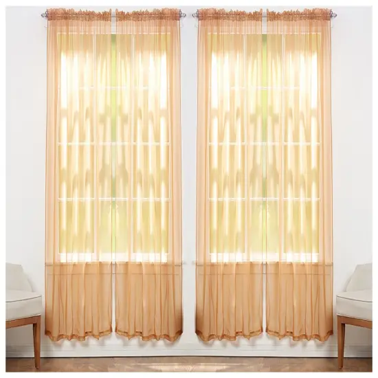 J&V TEXTILES 4-Pack Value: Solid Sheer Window Curtain Panels Brown {1}