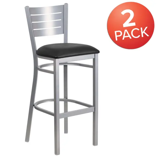 Emma and Oliver 2 Pack Silver Slat Back Metal Restaurant Barstool CherryWood/Silver {10}