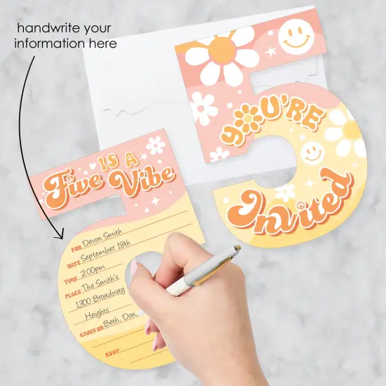 Big Dot of Happiness Five is a Vibe - Shaped Fill-In Invitations - Boho Hippie Fifth Birthday Party Invitation Cards with Envelopes - Set of 12 {3}