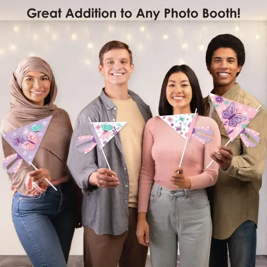 Big Dot of Happiness Beautiful Butterfly - Triangle Floral Baby Shower or Birthday Party Photo Props - Pennant Flag Centerpieces - Set of 20 {6}