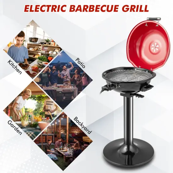 Costway Portable 1600W Electric BBQ Grill with Temperature Control & Grease Collector Red/Black {5}
