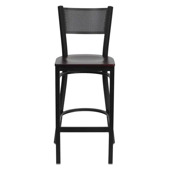 Emma and Oliver Grid Back Metal Restaurant Dining Barstool Mahogany/BlackMetal {2}