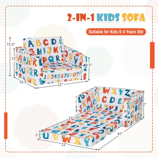 2-in-1 Convertible Kids Sofa with Velvet Fabric Multicolor {4}