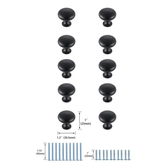 Cadon 1.2" Diameter Matte Black Mushroom Knob Multipack (Set of 10) {6}