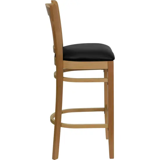 Emma and Oliver Vertical Slat Back Wooden Restaurant Dining Barstool BlackVYL/NaturalWood {4}