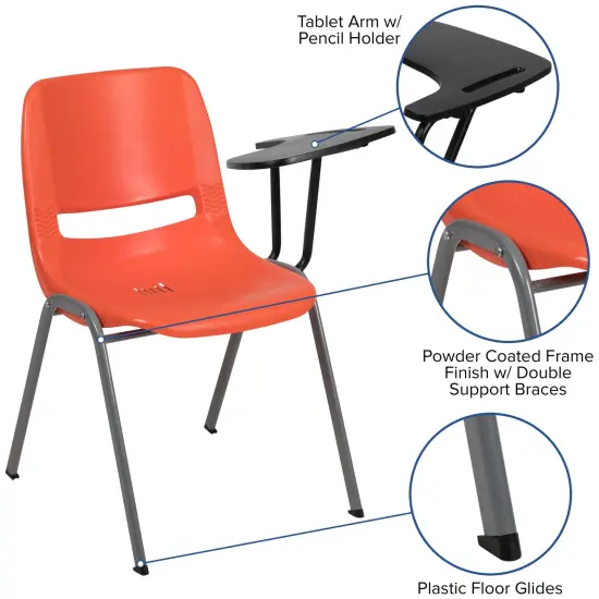 Emma and Oliver Ergonomic Shell Chair with Left Handed Flip-Up Tablet - Tablet Arm Desk Orange {3}