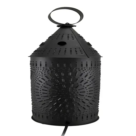 Blackened Finish Perforated Tin Electric Candle Lantern 21 Inch {4}