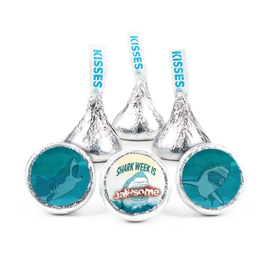 90 Pcs Shark Week Candy Party Favors Milk Chocolate Hershey's Kisses - Jawsome (1lb, Approx. 90 Pcs) - No Assembly Required - By Just Candy {1}