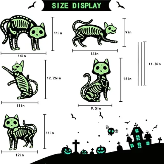 Outdoor Halloween Decorations Yard Signs - 5pcs Glow in the Dark Skeleton Black Cat Silhouette Lawn Signs with Stakes for Halloween Lawn Garden Front Yard Decorations Outside {5}