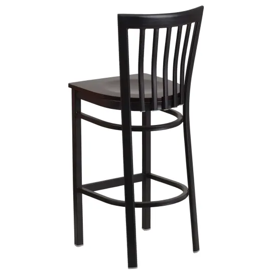 Emma and Oliver 2 Pack School House Back Metal Restaurant Barstool Walnut/BlackMetal {3}