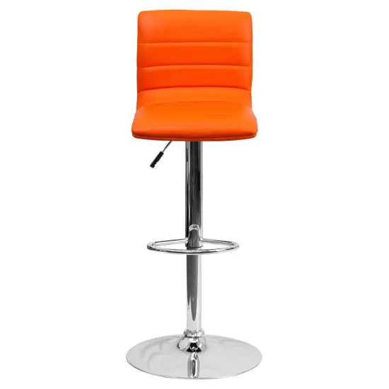 Emma and Oliver Modern Vinyl Adjustable Height Barstool with Horizontal Stitch Back, Set of 2 Orange {3}