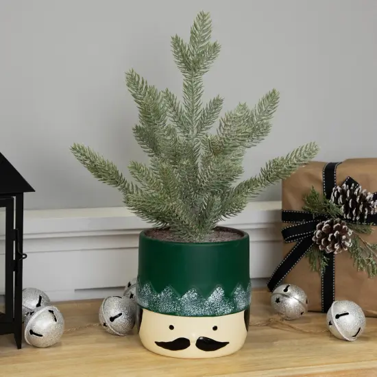 Northlight Mini Frosted Artificial Christmas Tree in Nutcracker Pot - 14.75" - Unlit Green {3}