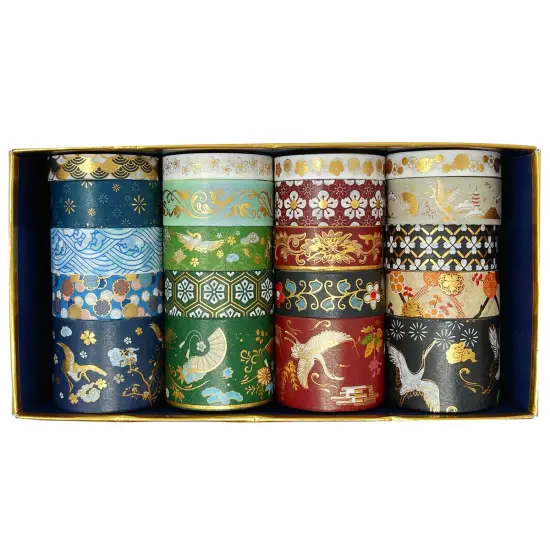 Wrapables Gold Foil Washi Tape in Gift Box Set for DIY Arts & Crafts, Scrapbooking, Diary, Stationery, Card Making, Gift Wrapping (20 Rolls) Dancing Cranes {1}