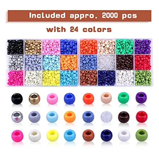 2280 PCS 24colors Pony Beads Jewelry Making Kit, 9mm Pony Beads Rainbow Opaque Beads Small Loose Spacer Beads for Friendship Bracelet Jewelry Necklace Making Crafts {6}
