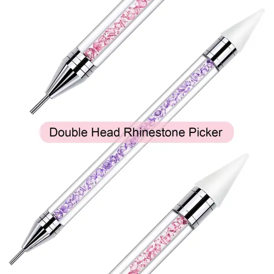 2 PCS Rhinestone Picker Dotting Pen, Dual-ended Rhinestone Gems Crystals Studs Picker Wax Pencil Pen Crystal Beads Handle Manicure Nail Art DIY Decoration Tool (Pink Purple) {3}