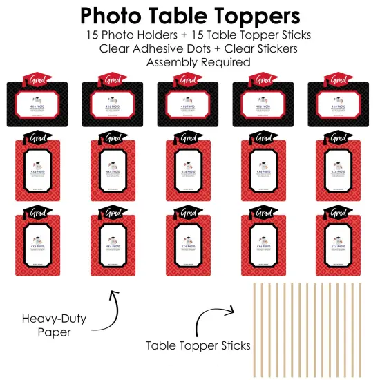 Big Dot of Happiness Red Grad - Best is Yet to Come - Graduation Party Picture Centerpiece Sticks - Photo Table Toppers - 15 Pieces {6}