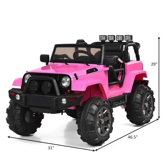 12V Kids Remote Control Riding Truck Car with LED Lights Perfect Gift for Boys Girls Pink {4}