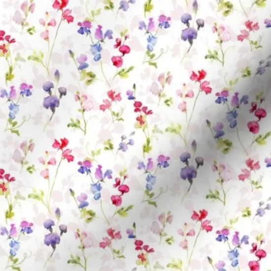 Various Fabrics by the Yard or Fat Quarter Watercolor Floral Purple Pink Flowers Hand Painted Ditsy Sweet Pea Custom Printed Fabric by Spoonflower {7}
