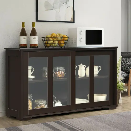 Sideboard Buffet Cupboard Storage Cabinet with Sliding Door Brown {6}