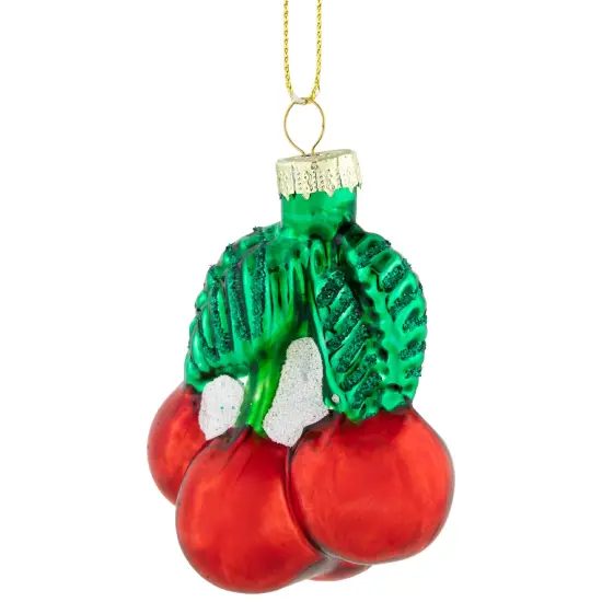 Northlight 3" Shiny Glittered Red Cherries Glass Christmas Hanging Ornament {5}