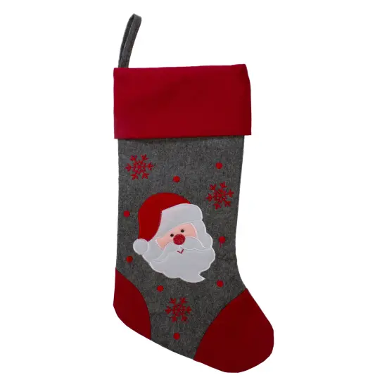 Northlight 19" Gray and Red Embroidered Santa Claus Christmas Stocking {1}