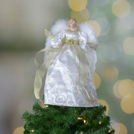Northlight 14" Lighted White and Gold Angel in a Dress Christmas Tree Topper - Warm White Lights {3}