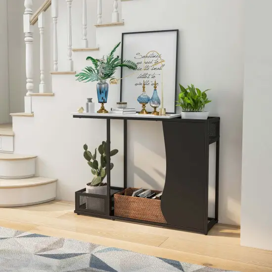 Costway 43.5'' Console Table with Faux Marble Top & 2 Storage Compartments Entryway Hallway {5}