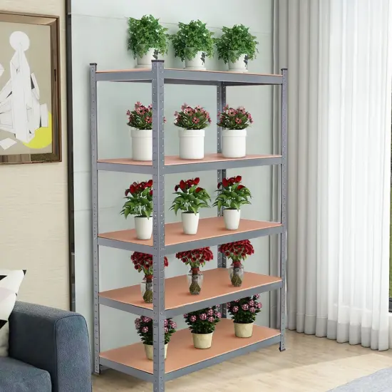 5 Tier Garage Storage Shelf Heavy Duty Steel Rack with Adjustable MDF Shelves for Home and Shop Grey {1}