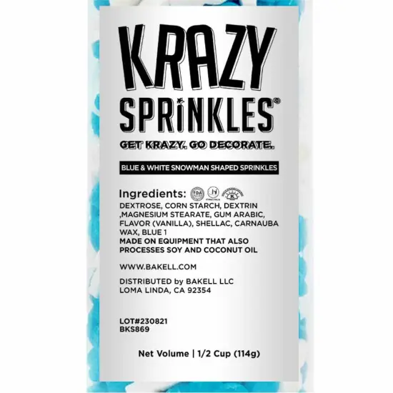 Krazy Sprinkles - Blue and White Snowman (1/2 Cup, 1x Jar) for Cakes, Ice Cream & Cookies {4}