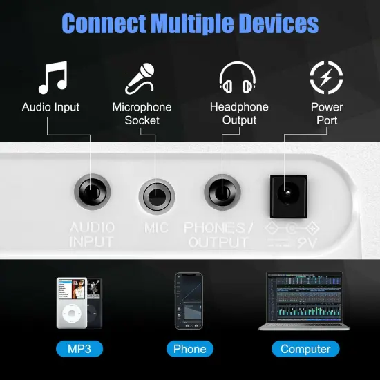 61-Key Portable Multi-functional Electronic Piano Keyboard with 2 Power Supply Modes White {5}