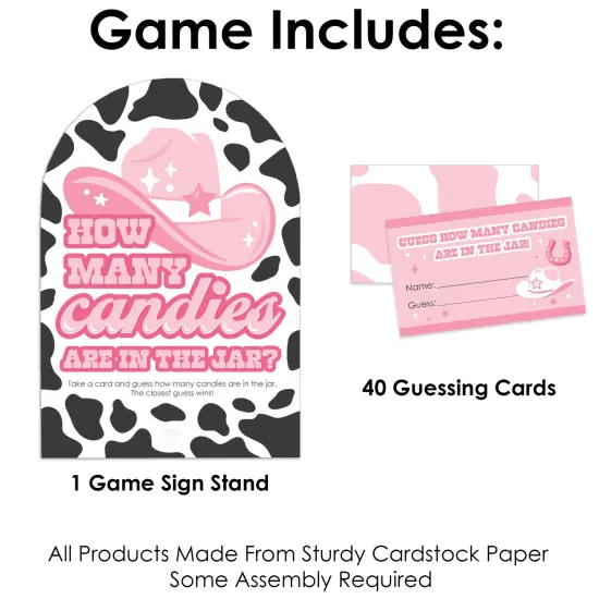 Big Dot of Happiness Rodeo Cowgirl - How Many Candies Pink Western Party Game - 1 Stand and 40 Cards - Candy Guessing Game {4}