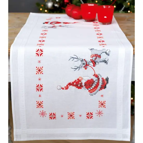 Vervaco Stamped Table Runner Cross Stitch Kit 16"X40"-Christmas Elves {2}