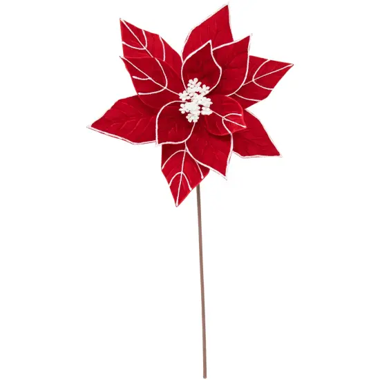 Northlight 20" Red and White Velvet Glittered Poinsettia Christmas Stem Spray {1}