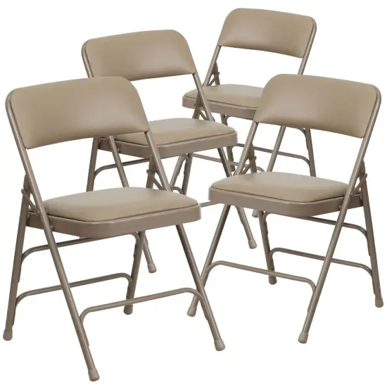 Emma and Oliver 4 Pack Home & Office Portable Party Events Padded Metal Folding Chair BeigeVinyl/Beige {1}