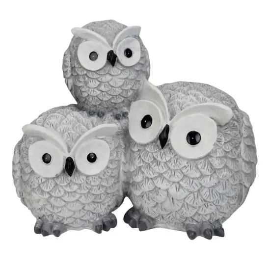 Roman 7.25" Gray Wide Eyed Outdoor Stacked Owl Garden Statue {1}