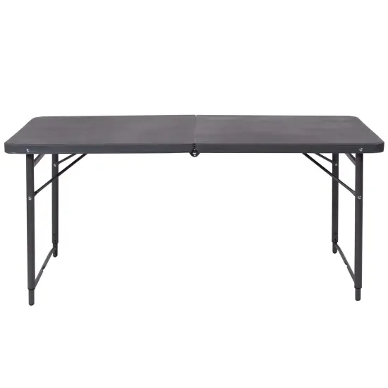 Emma and Oliver 4-Foot Height Adjustable Bi-Fold Dark Gray Plastic Folding Table with Handle {2}