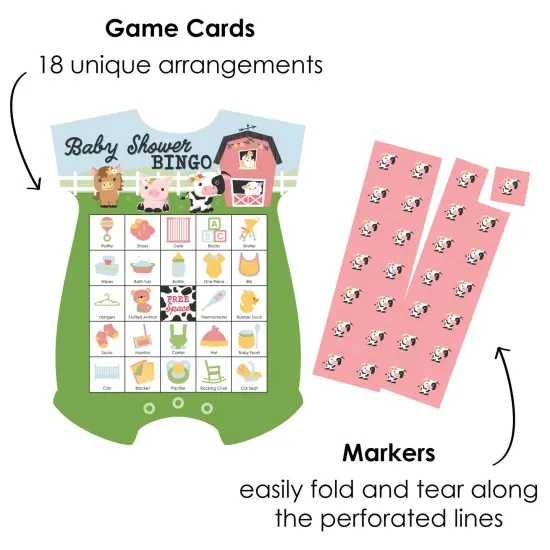 Big Dot of Happiness Girl Farm Animals - Picture Bingo Cards and Markers - Pink Barnyard Baby Shower Shaped Bingo Game - Set of 18 {3}