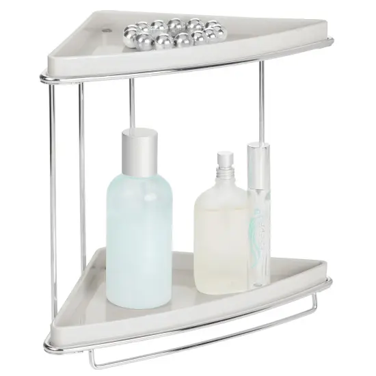 mDesign Steel/Plastic 2-Tier Bathroom Organizer Corner Shelf {3}