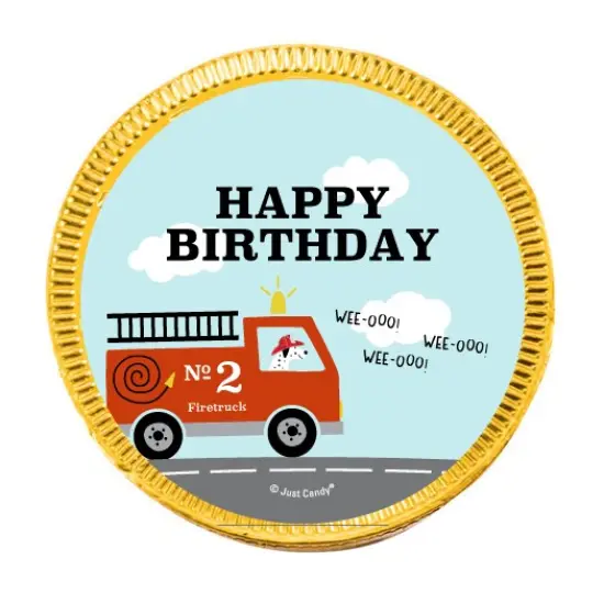 84 Pcs Fire Truck Kid's Birthday Candy Party Favors Chocolate Coins with Gold Foil {3}