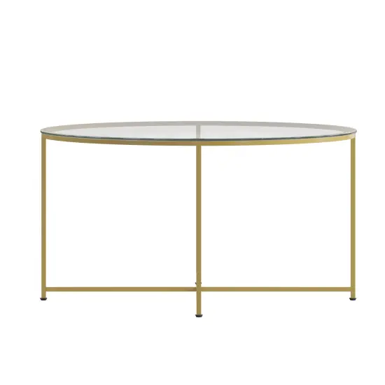Merrick Lane Fairdale Coffee Table with Round Cross Brace Frame Clear/Brushed Gold {4}
