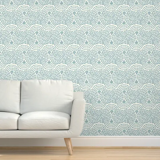 Peel & Stick Wallpaper 2FT Wide Nautical Rope Sea Shells Blue Grey And Ivory Coastal Beach Custom Removable Wallpaper by Spoonflower {5}
