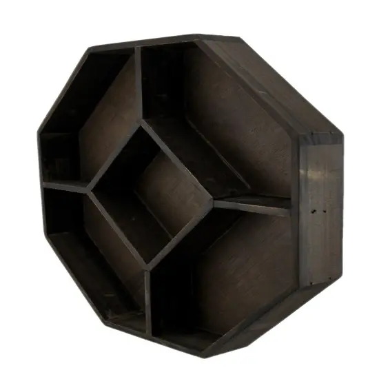 Dark Brown Wooden Geometric Hexagon Crystal Display Shelf {3}